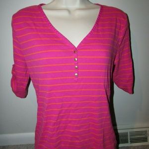 LAUREN BY RALPH LAUREN PINK ORANGE SHIRT V-NECK